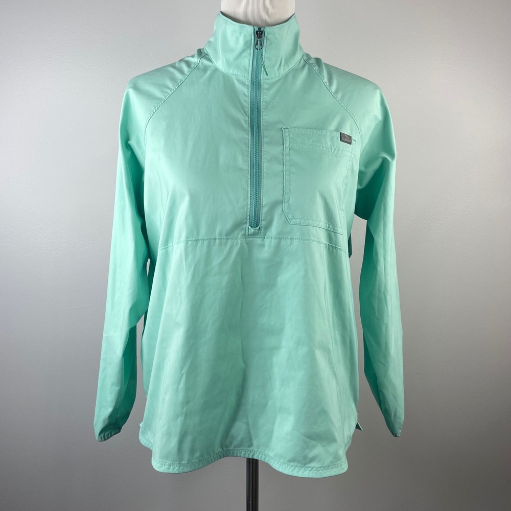 LL Bean Womens Mint‎ Green Quarter Zip Pullover Windbreaker Jacket 517818 Medium